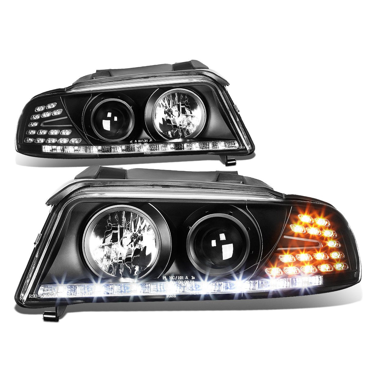 Black Amber Signal Projector Headlights With LED DRL Compatible with 1999 to 2001 A4 & Quattro Models