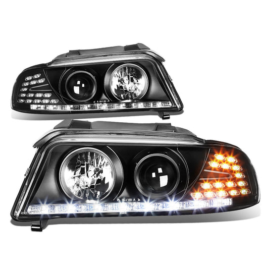 Black Amber Signal Projector Headlights With LED DRL Compatible with 1999 to 2001 A4 & Quattro Models