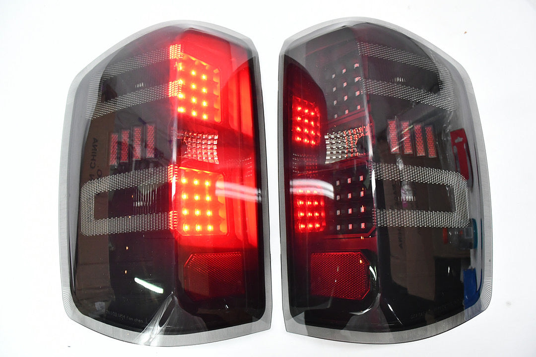 Chevy Silverado 1500 2500 3500 black housing Smoked Lenses LED taillights lamps faros focos luces traseras micas calaveras 2014 2016 2017 2018