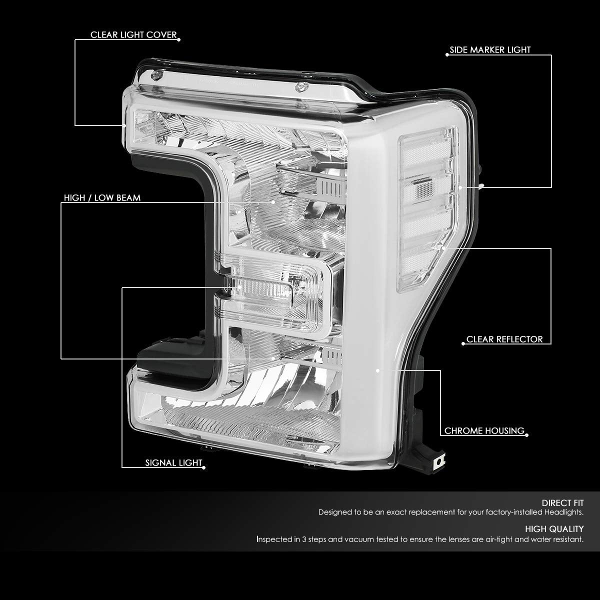 Ford F-250 F-350 F-450 F-550 Chrome Clear Oem Style Open Halogen Headlamps Headlights faros focos luces micas 2017 2018 2019