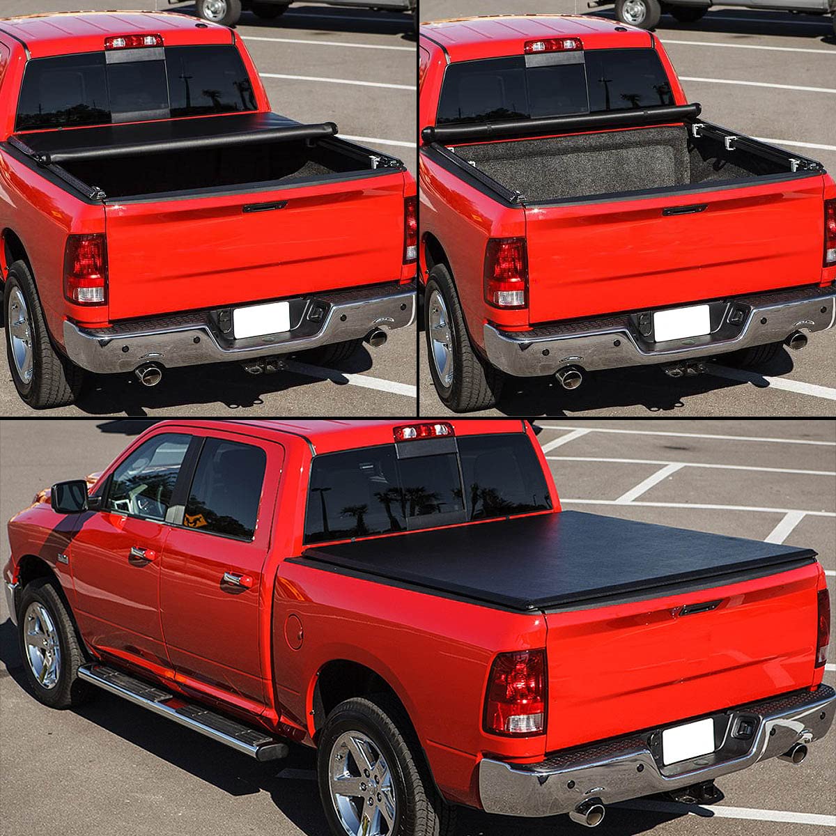 Truck Bed Soft Vinyl Roll-Up Tonneau Cover Compatible with Ford F-150 5.5ft bed size only 2004 2005 2006 2007 2008 2009 2010 2011 2012 2013 2014