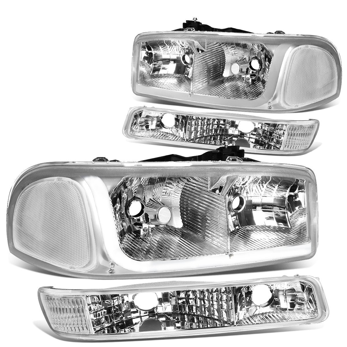 GMC Sierra Yukon Chrome Clear LED DRL Headlamps Headlights Faros Focos Luces 1999 2000 2001 2002 2003 2004 2005 2006