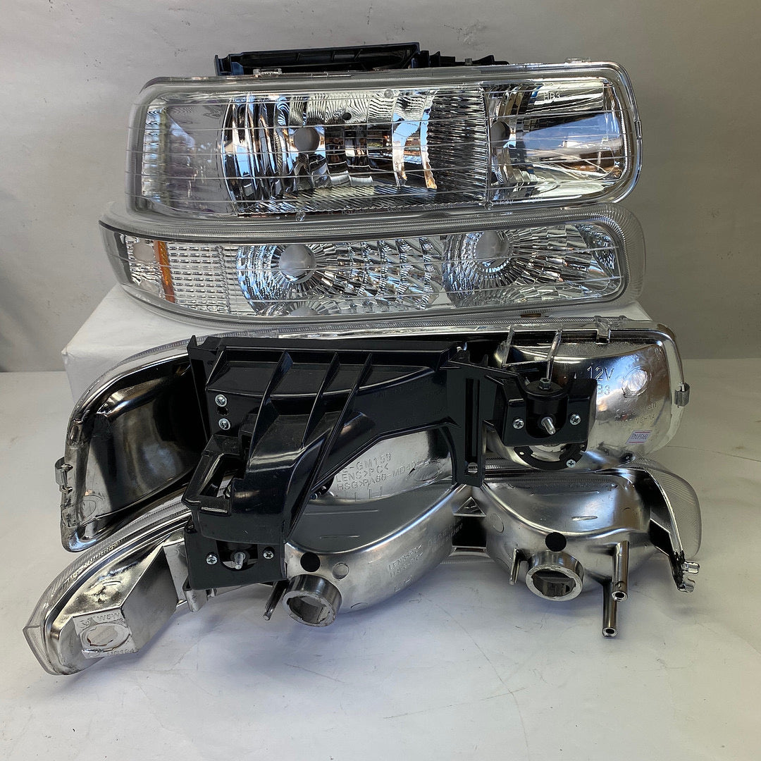 Chevy Silverado Tahoe Suburban Chrome Housing Amber Reflector Headlights Faros Focos Luces delanteras 1999 2000 2001 2002 2003 2004 2005 2006