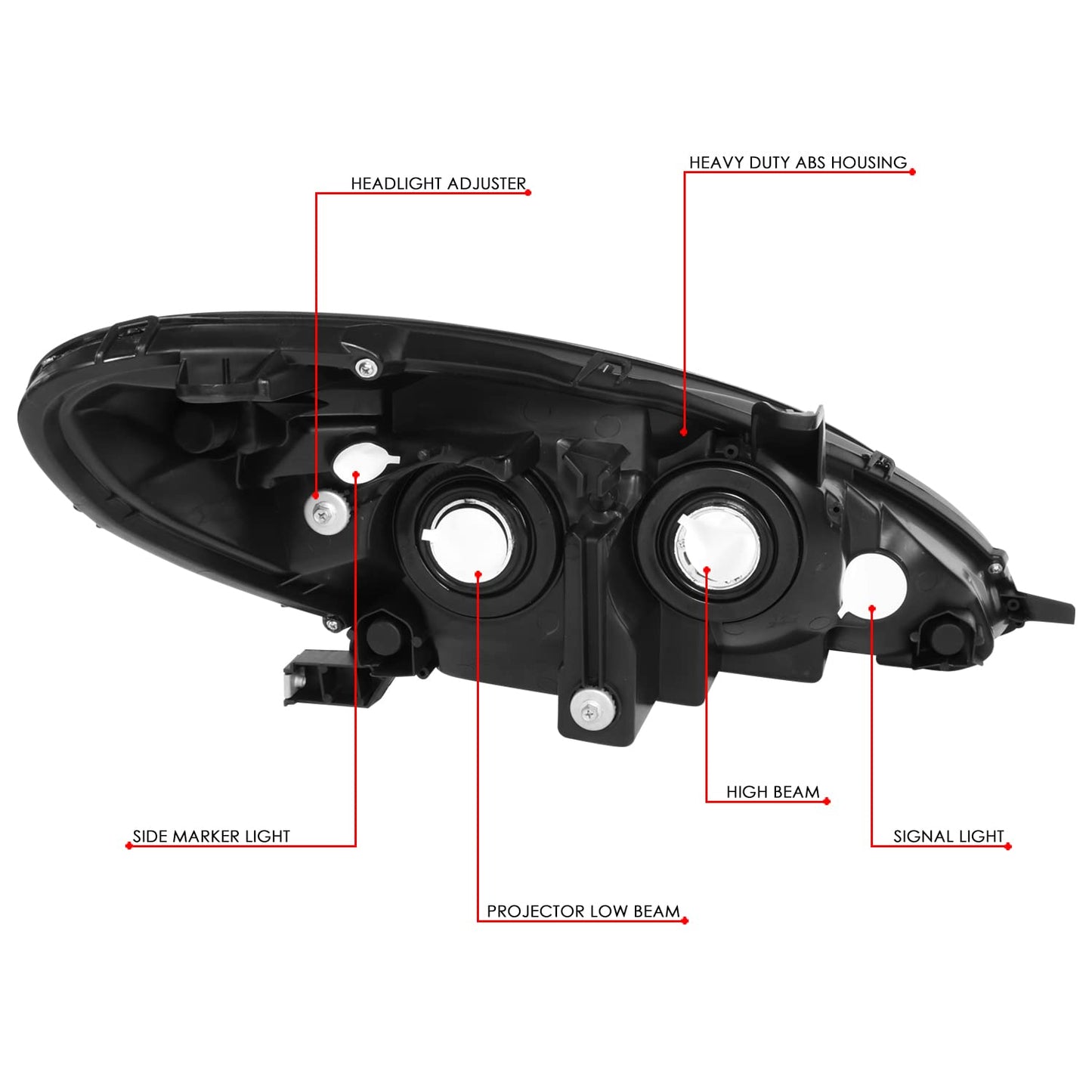 Pair of Halogen Headlights Projector Low Beam Compatible with 2004 2005 2006 Lexus ES330 Black Clear