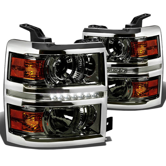 Chevy Silverado 1500 smoked lenses amber reflector led strip projector headlamps headlights faros focos luces micas 2014 to 2015