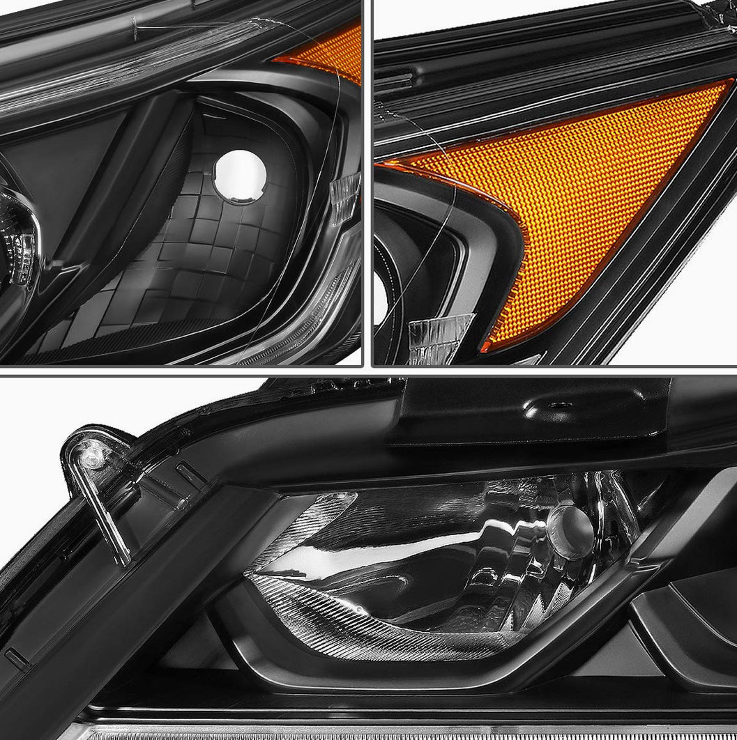 Honda Accord 4 door sedan Black Housing Amber Reflector LED DRL Headlamps Headlights Faros focos luces Micas 2016 and 2017