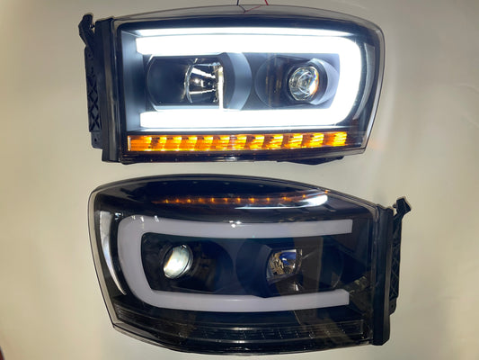 Dodge Ram 1500 2500 3500 Black Housing Clear Lenses DRL LED blinker projector Headlights faros focos luces micas 2006 2007 2008 2009