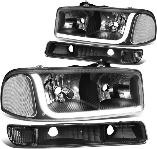 GMC Sierra black housing LED DRL headlight faros focos 1999 2000 2001 2002 2003 2004 2005 2006